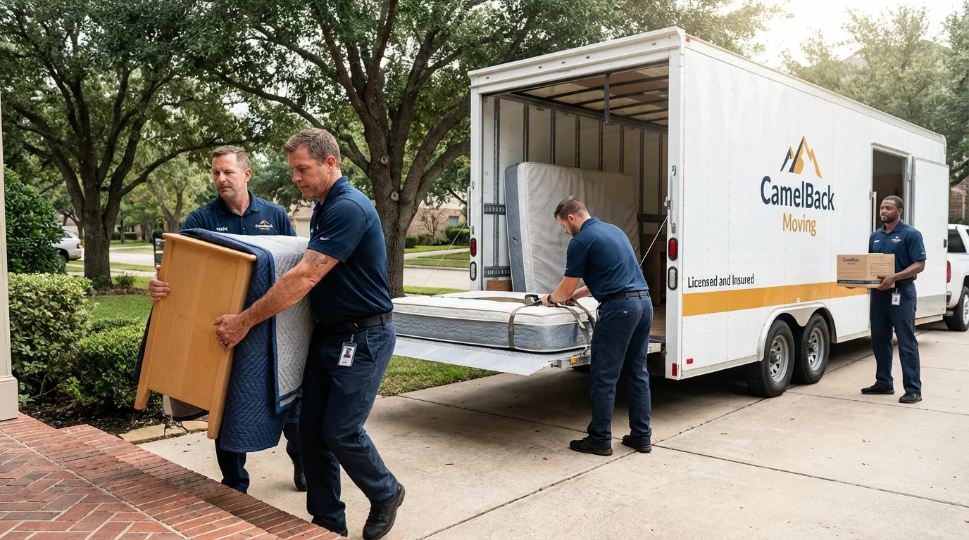Crew loading residential truck for cross-state move from Albion, PA