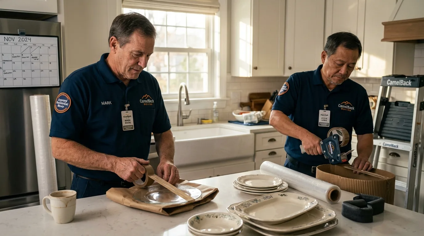 Professional crew packing kitchen dishware in Albion, PA